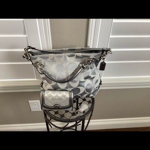 Coach Gray/Silver shoulder bag, wallet & key chain